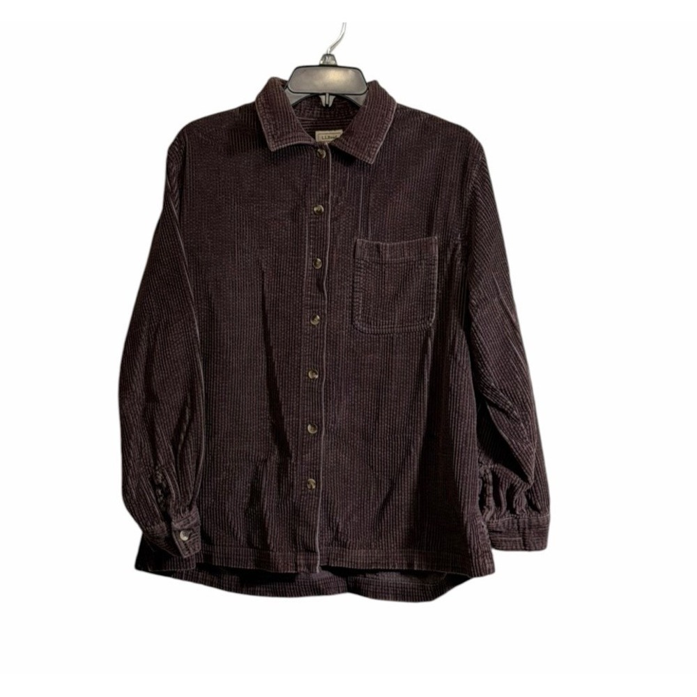 LL Bean Wide Whale Corduroy Shirt Med Brown Button Down Camp Outdoor